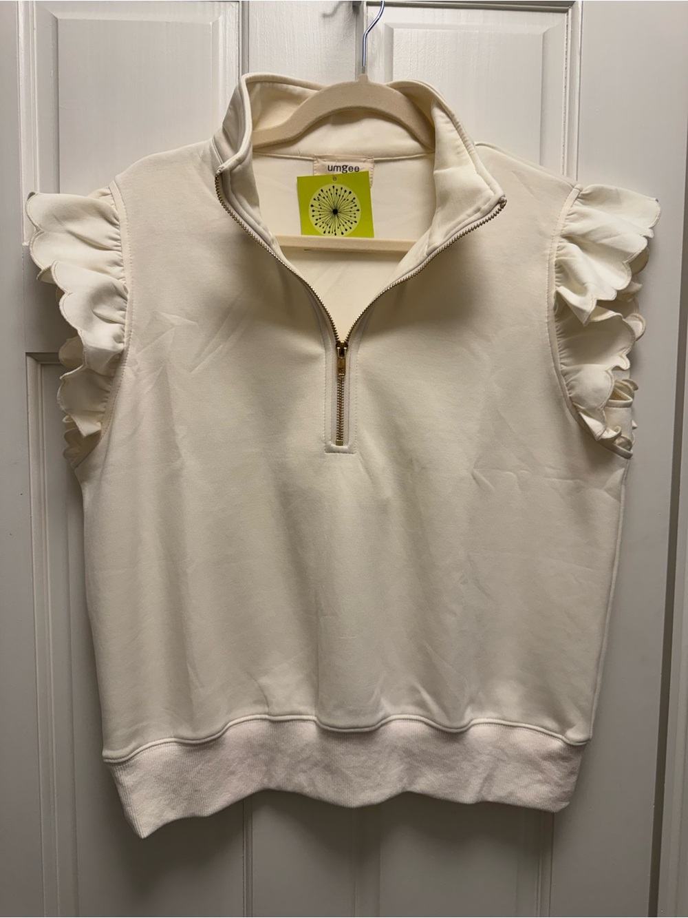 Umgee Cream Ruffle Sleeve Half-Zip Sweatshirt NWT
